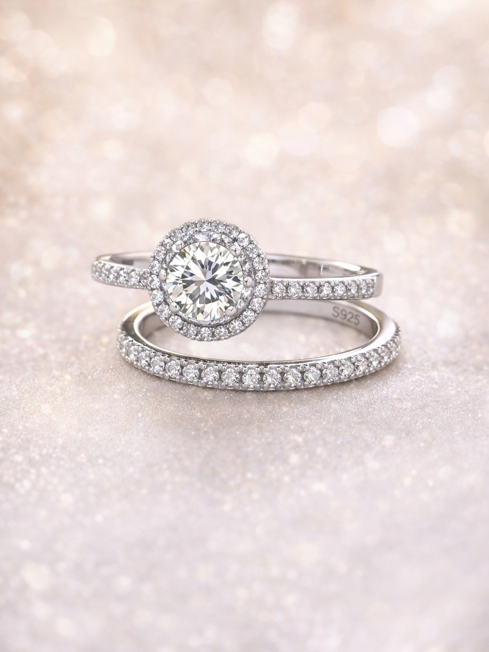 ✨️Moissanite Halo Ring Set 1.0ct D Color S925 Silver Size 8 (2 Rings)✨️
